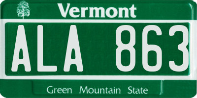 VT license plate ALA863