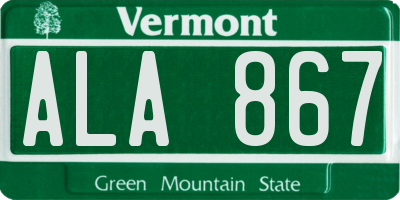 VT license plate ALA867
