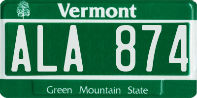 VT license plate ALA874