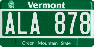 VT license plate ALA878