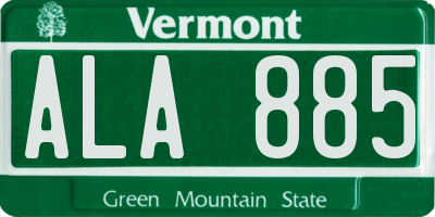 VT license plate ALA885
