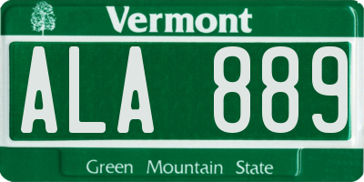 VT license plate ALA889