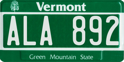 VT license plate ALA892