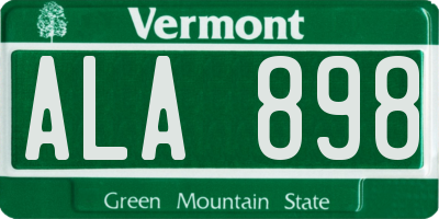 VT license plate ALA898