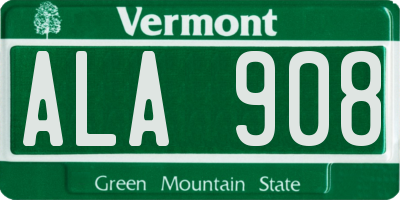 VT license plate ALA908