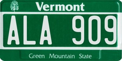 VT license plate ALA909