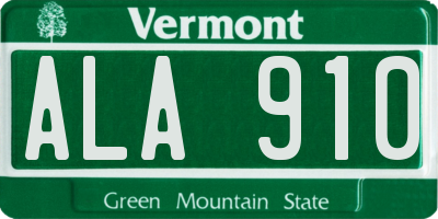 VT license plate ALA910