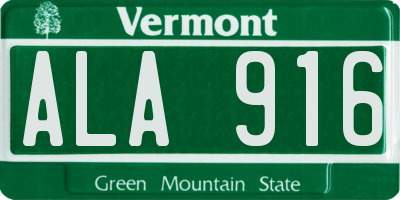 VT license plate ALA916