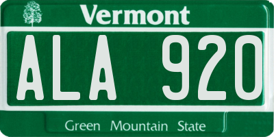 VT license plate ALA920