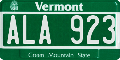 VT license plate ALA923