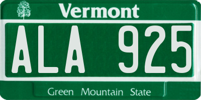 VT license plate ALA925