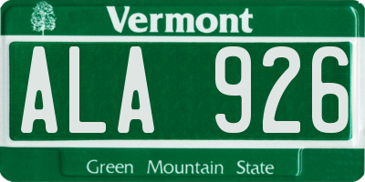 VT license plate ALA926