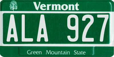 VT license plate ALA927