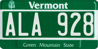 VT license plate ALA928
