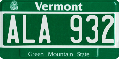 VT license plate ALA932
