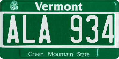 VT license plate ALA934