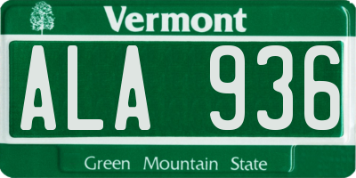 VT license plate ALA936