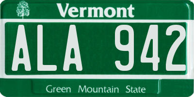 VT license plate ALA942