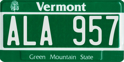 VT license plate ALA957