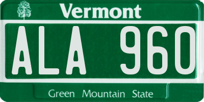 VT license plate ALA960