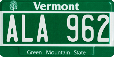 VT license plate ALA962