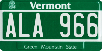VT license plate ALA966
