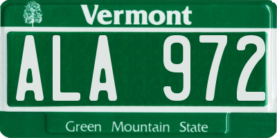 VT license plate ALA972