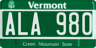 VT license plate ALA980