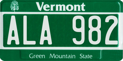 VT license plate ALA982