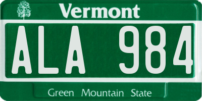 VT license plate ALA984