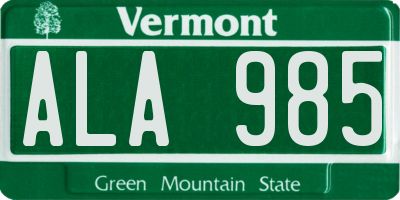 VT license plate ALA985