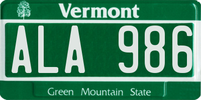 VT license plate ALA986