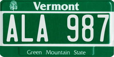 VT license plate ALA987