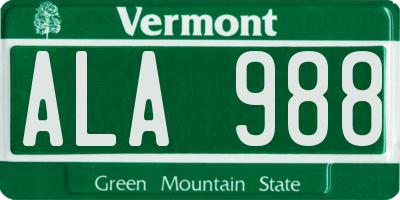 VT license plate ALA988