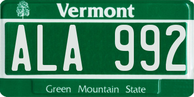 VT license plate ALA992