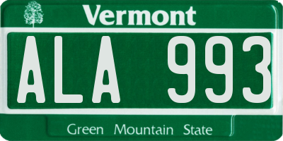 VT license plate ALA993