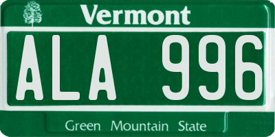VT license plate ALA996