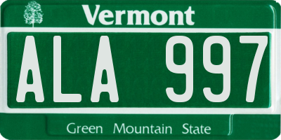VT license plate ALA997
