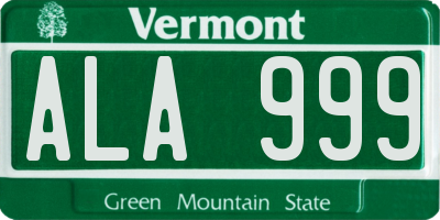 VT license plate ALA999