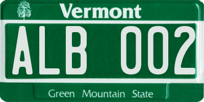 VT license plate ALB002