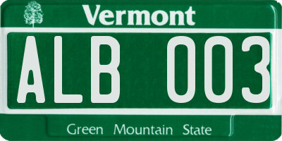 VT license plate ALB003