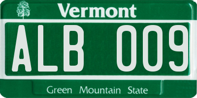 VT license plate ALB009