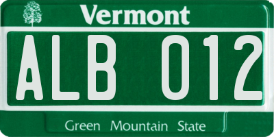 VT license plate ALB012
