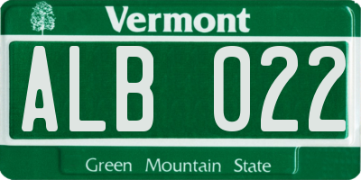 VT license plate ALB022