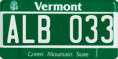 VT license plate ALB033