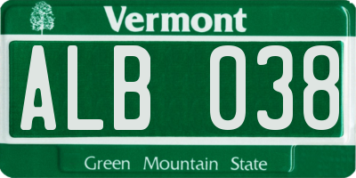VT license plate ALB038