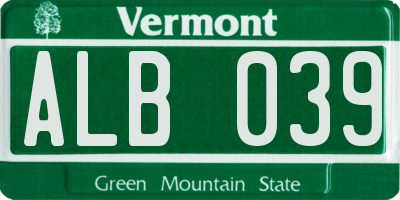 VT license plate ALB039