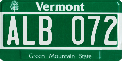 VT license plate ALB072