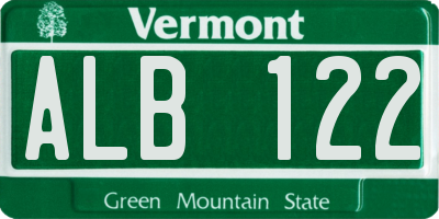 VT license plate ALB122