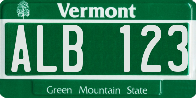 VT license plate ALB123